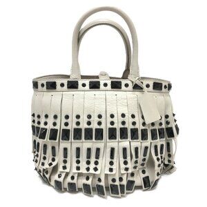 PRADA B2466S fringe Bag Hand Bag Leather White/GoldHardware